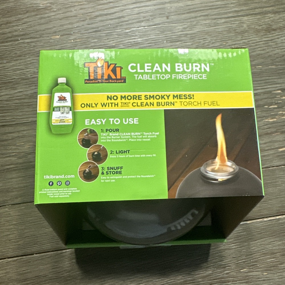 TIKI Clean Burn‎ Tabletop Patio Torch Reusable Roundwick Burner System Grey
